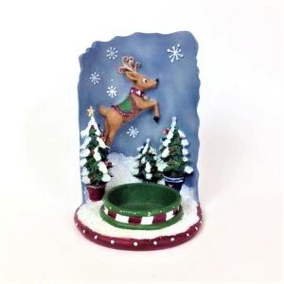 Christmas Tree Holiday Reindeer Candle Votive Holder Tree Snowflakes - Picture 8 of 8